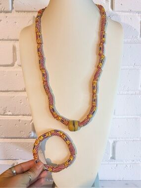 African Krobo/Kente Powder Glass Necklace & Bracelet Set